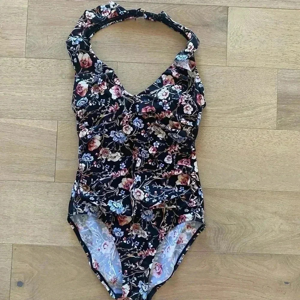 White House black market floral halter swimsuit - Picture 2 of 6